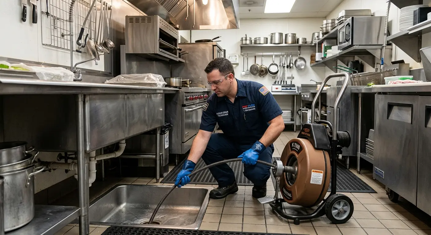 Commercial drain cleaning service in a restaurant kitchen in Cranberry