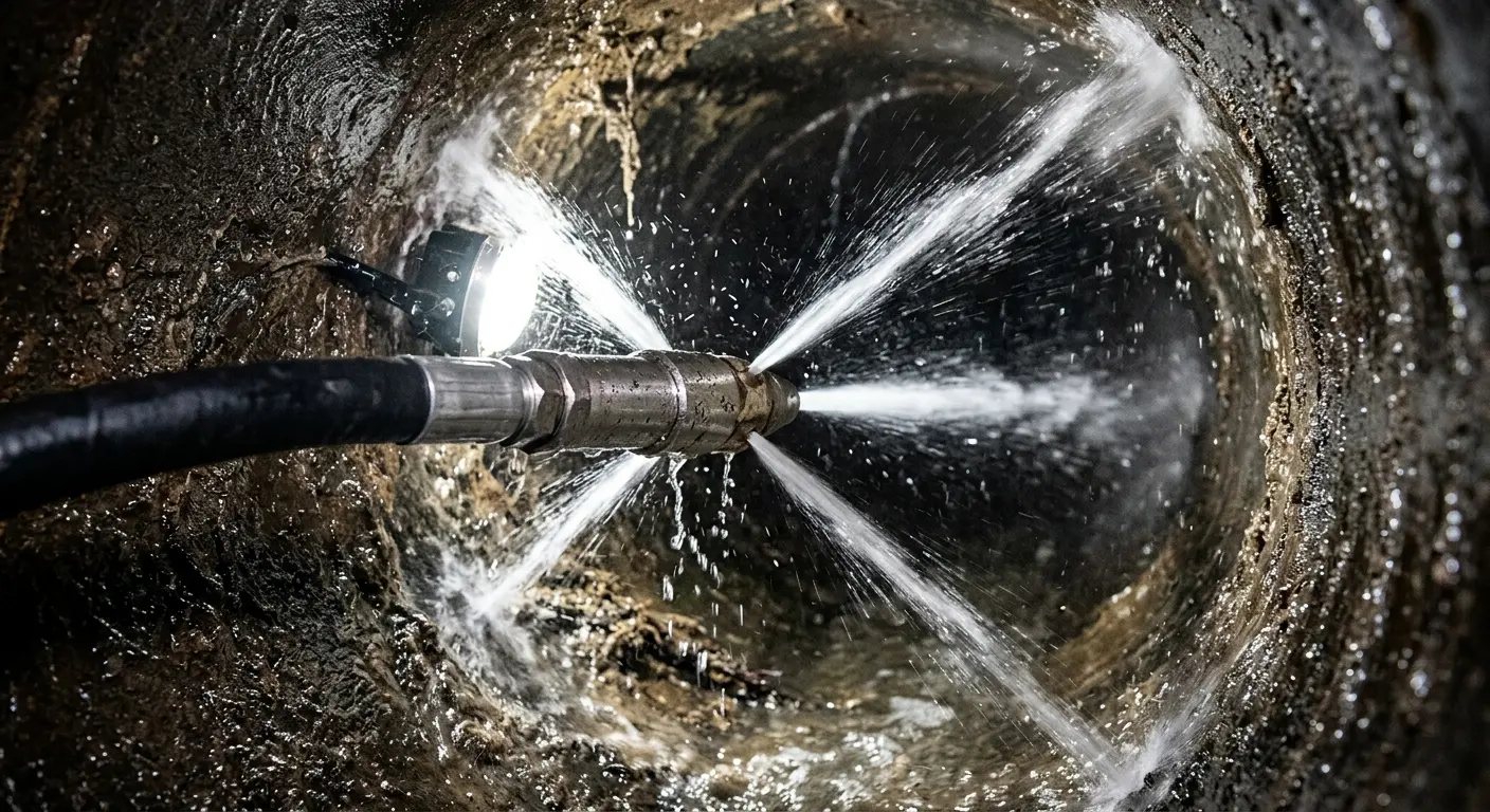 High-pressure hydro jetting nozzle cleaning sewer pipe for Sewer Cleanout in Cranberry
